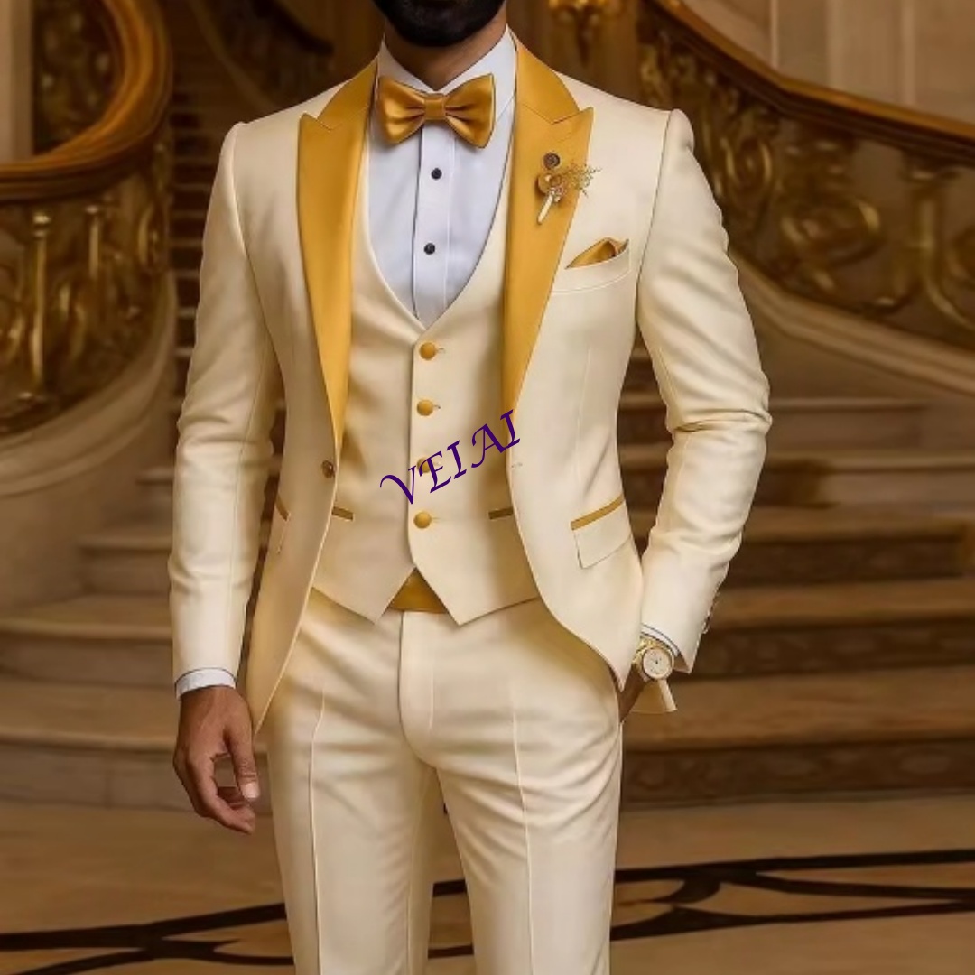 Men'S Grooming Jacket - Jas Pria Formal Warna Ivory dengan